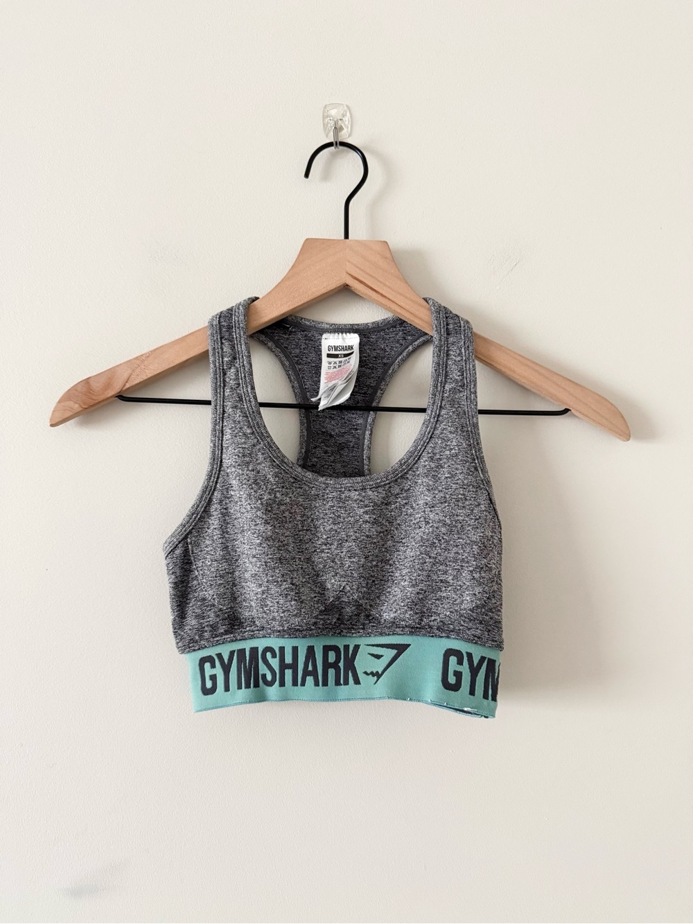 Gymshark Flex Sports Bra Grey & Teal Logo Band - Size XS